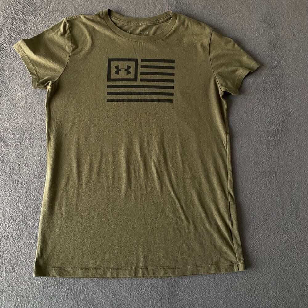 Women's Under Armour Green T-Shirt With Flag Design Size S